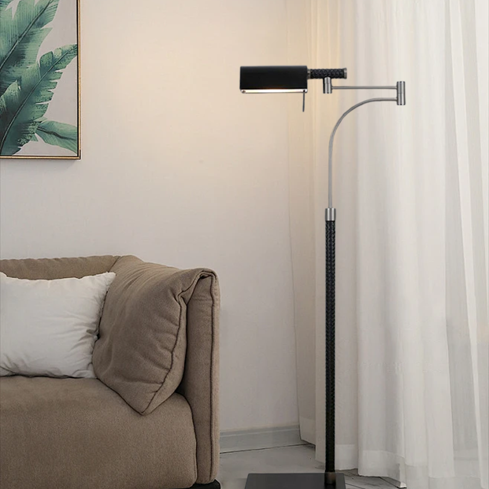 Designer Leather Metal Linear Black Floor Lamp Bedroom