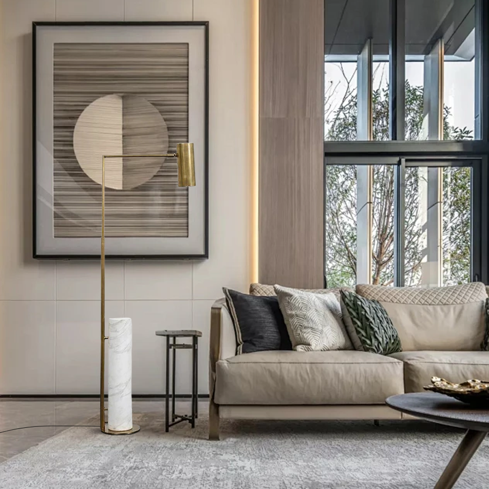 Modern Metal Marble Cylindrical Gold Floor Lamp Bedroom
