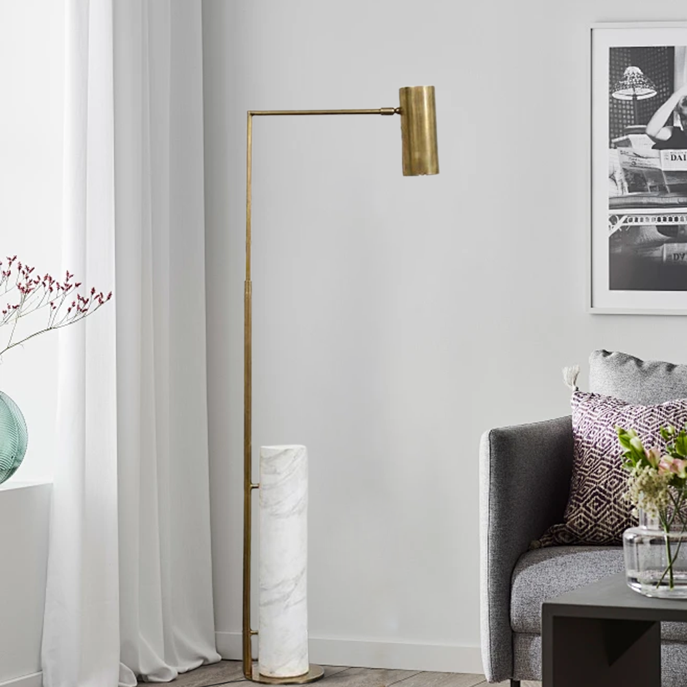 Modern Metal Marble Cylindrical Gold Floor Lamp Bedroom