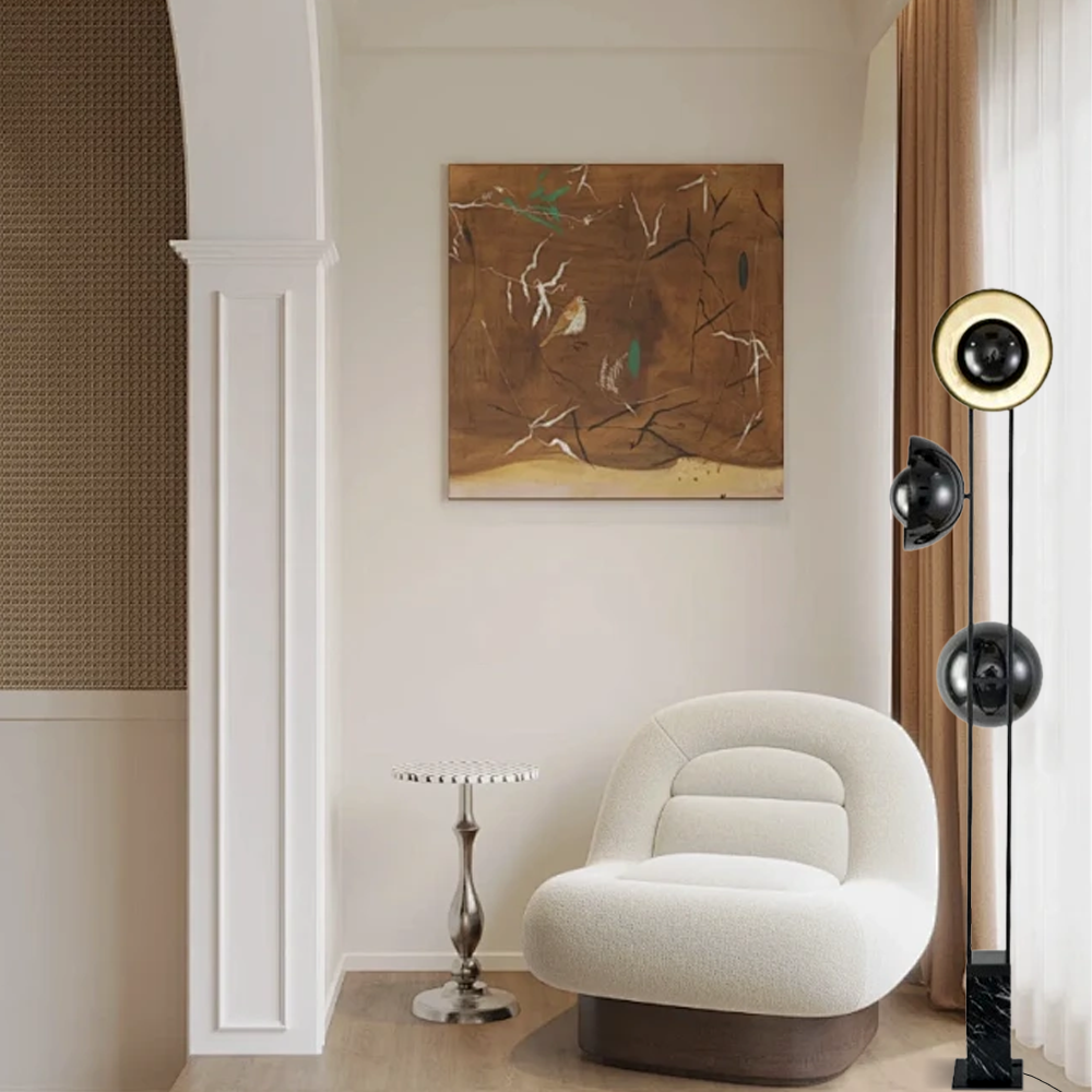 Modern Metal Marble Bowled Black Floor Lamp Bedroom