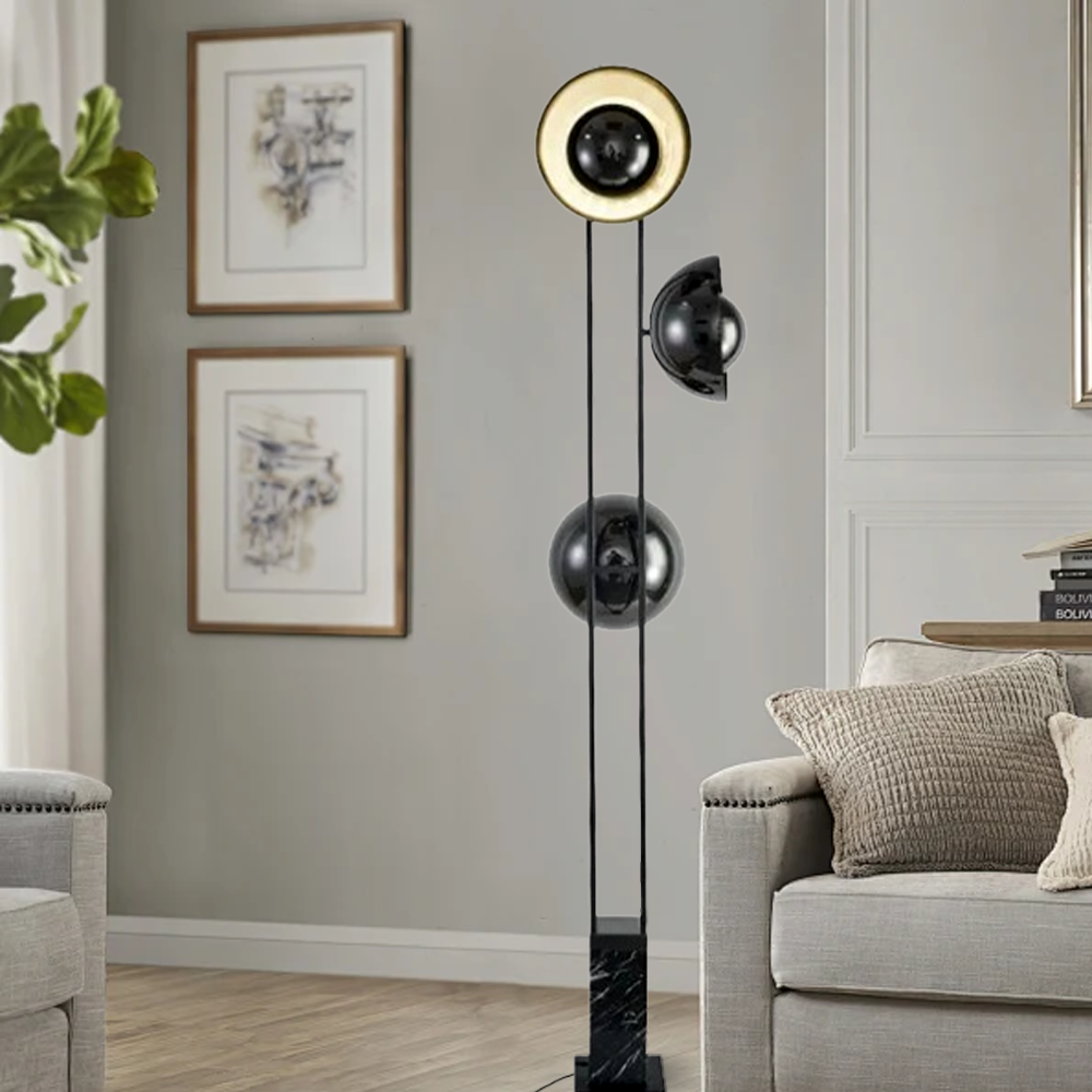 Modern Metal Marble Bowled Black Floor Lamp Bedroom