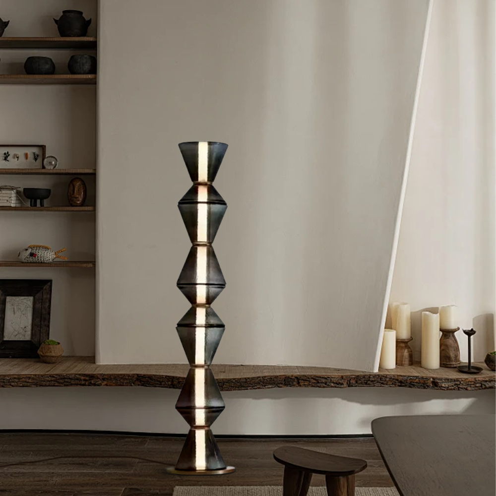 Modern Metal Glass Cylindrical Black Floor Lamp Bedroom