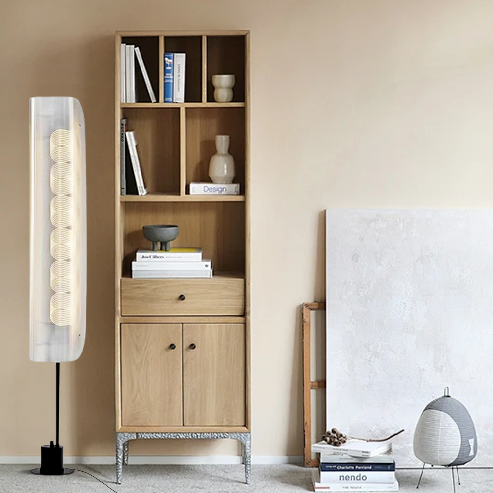 Modern Metal Acrylic Cylindrical Black Floor Lamp Bedroom