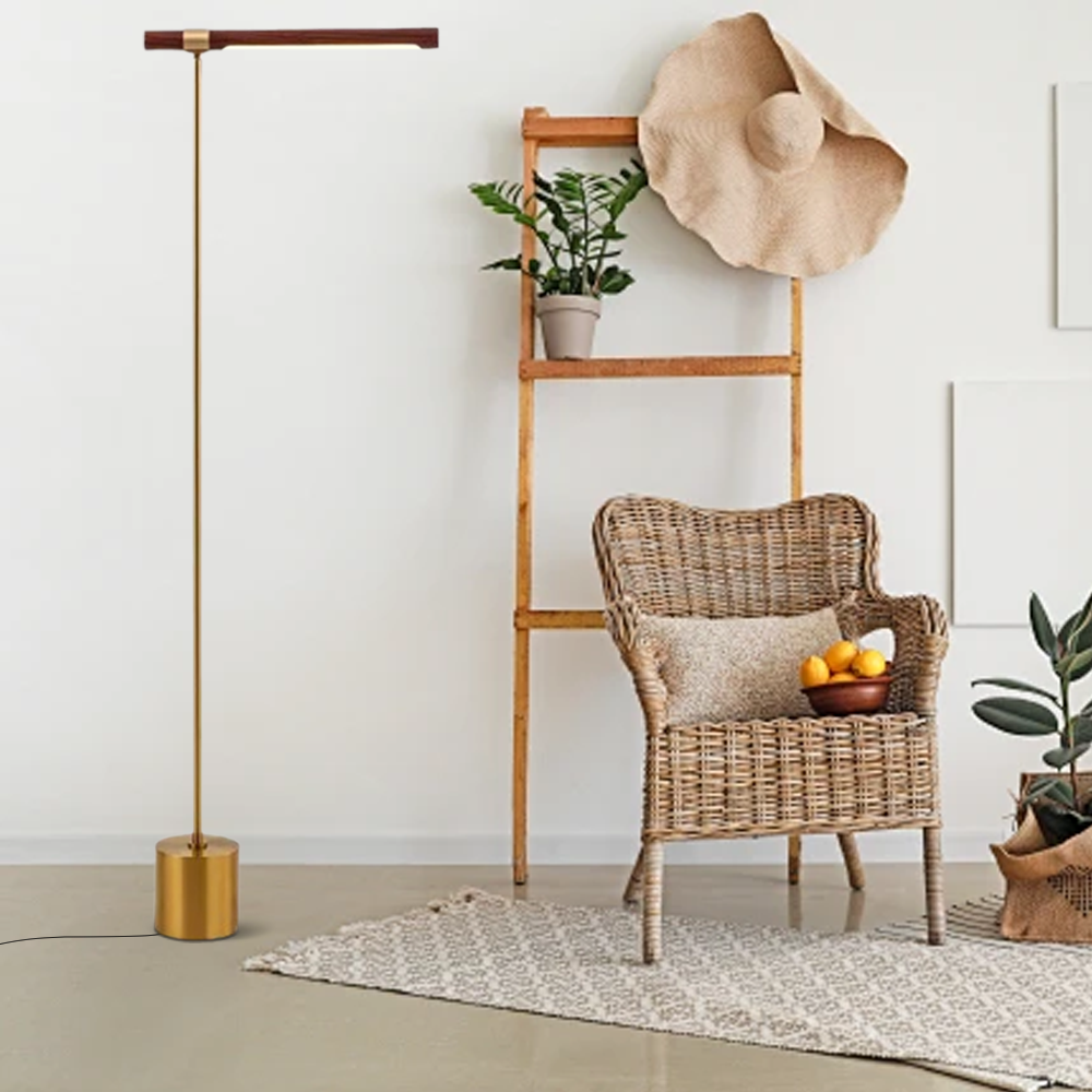 Minimalist Wooden Linear Gold Floor Lamp Bedroom