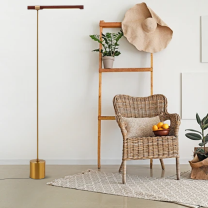 Minimalist Wooden Linear Gold Floor Lamp Bedroom