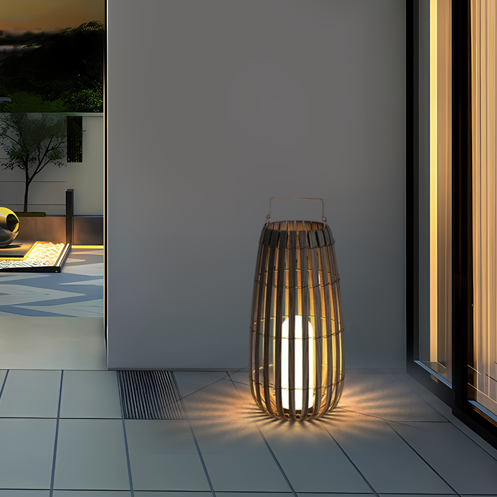 Modern Wooden Lantern Bedside Floor Lamp Black Gray | Riofu
