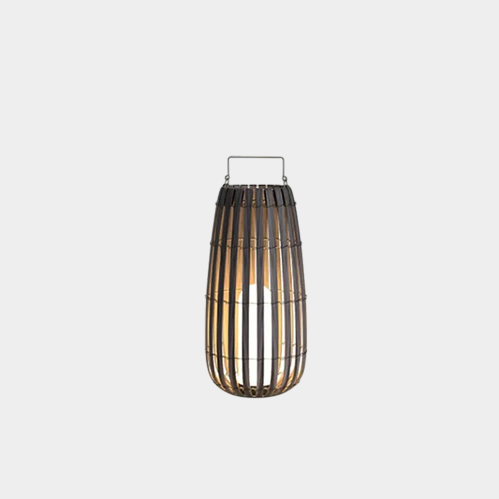 Modern Wooden Lantern Black Gray Outdoor Floor Lamp Garden