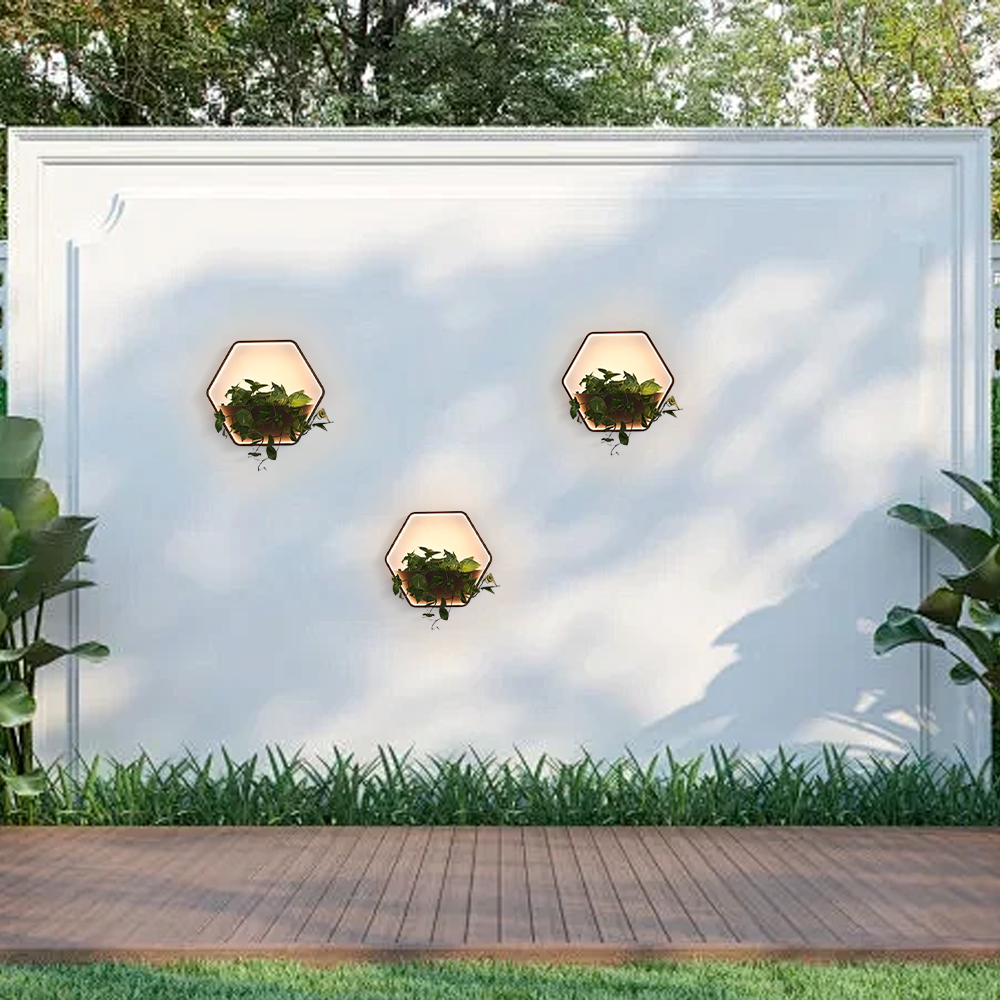 Decorative  Metal Hexagon Courtyard Outdoor Wall Lamp Black