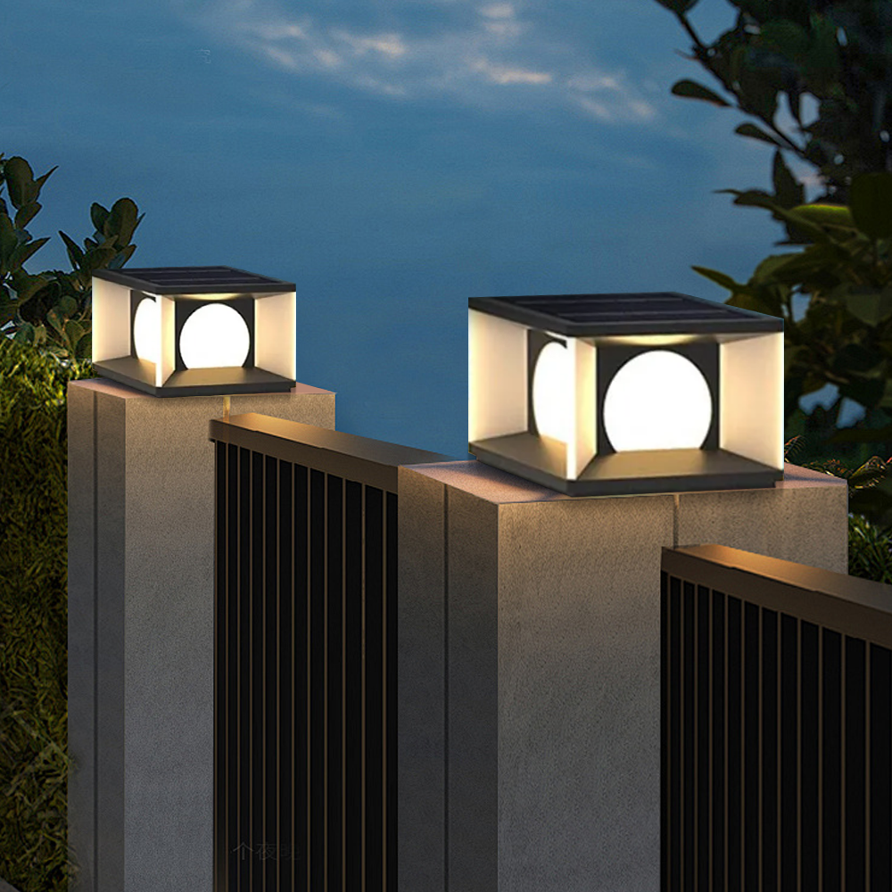 Modern Metal Rectangular Black Outdoor Post Light Courtyard