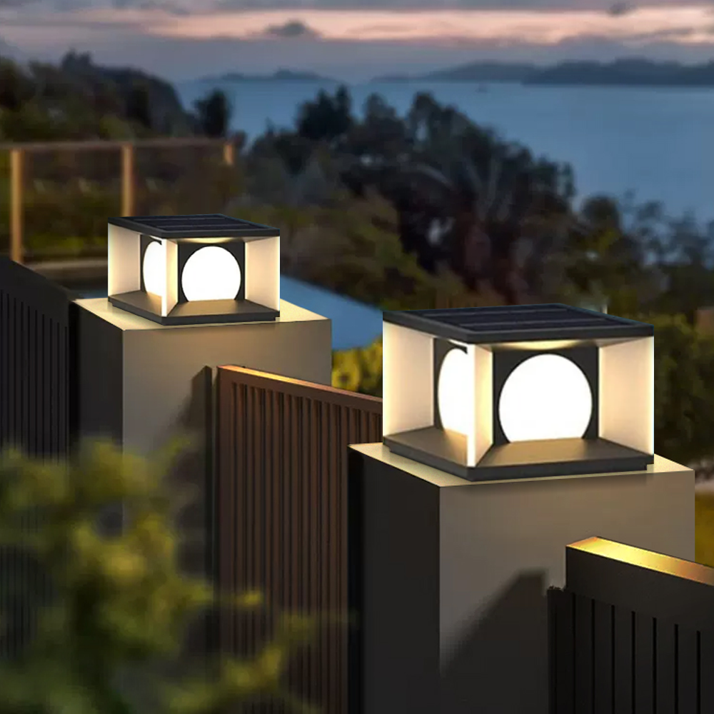 Modern Metal Rectangular Black Outdoor Post Light Courtyard