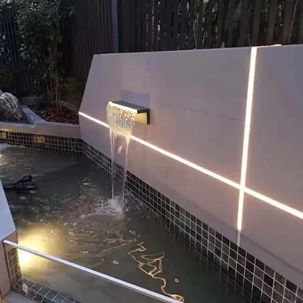 Modern Metal Acrylic Water Fall Black Outdoor Wall Lamp Garden