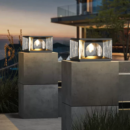 Art Deco Metal Square Gold Outdoor Lamp Garden