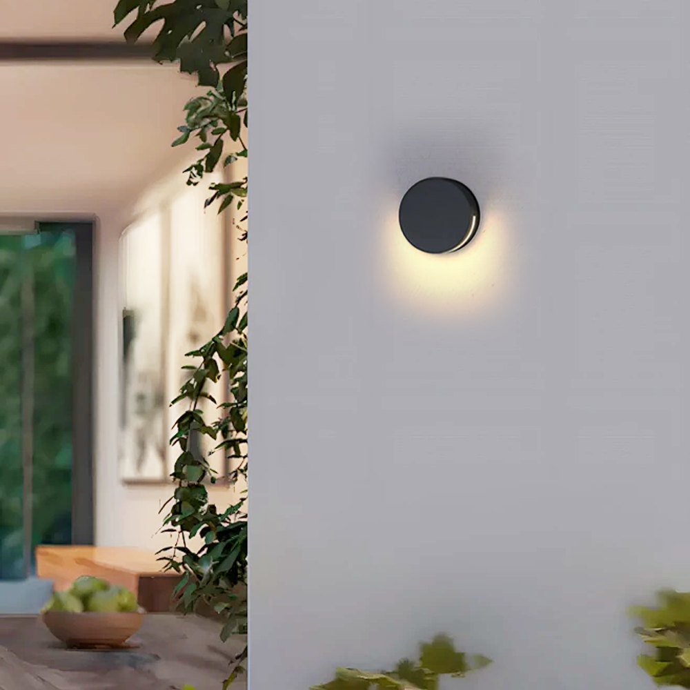 Modern Minimalist Metal Glass Round Waterproof Black Outdoor Wall Lamp