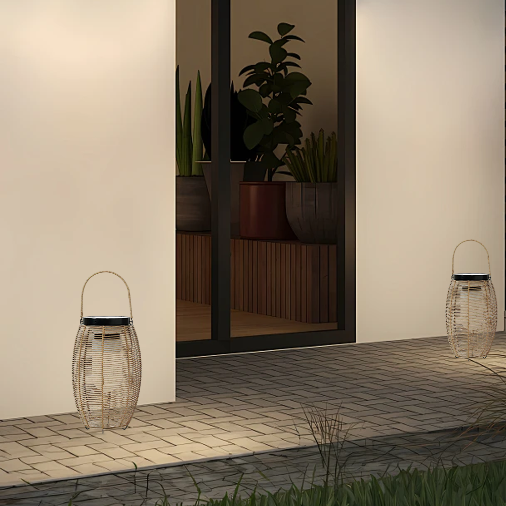 Retro Metal Elliptical Wood Solar Outdoor Light Patio