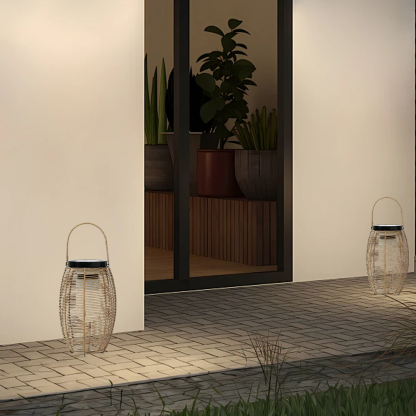Retro Metal Elliptical Wood Solar Outdoor Light Patio