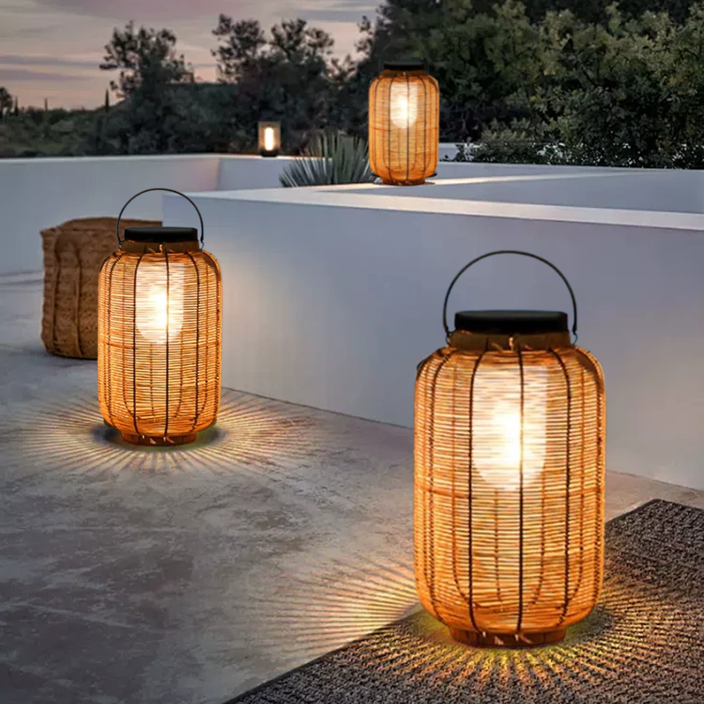 Retro Metal Elliptical Wood Solar Outdoor Light Patio