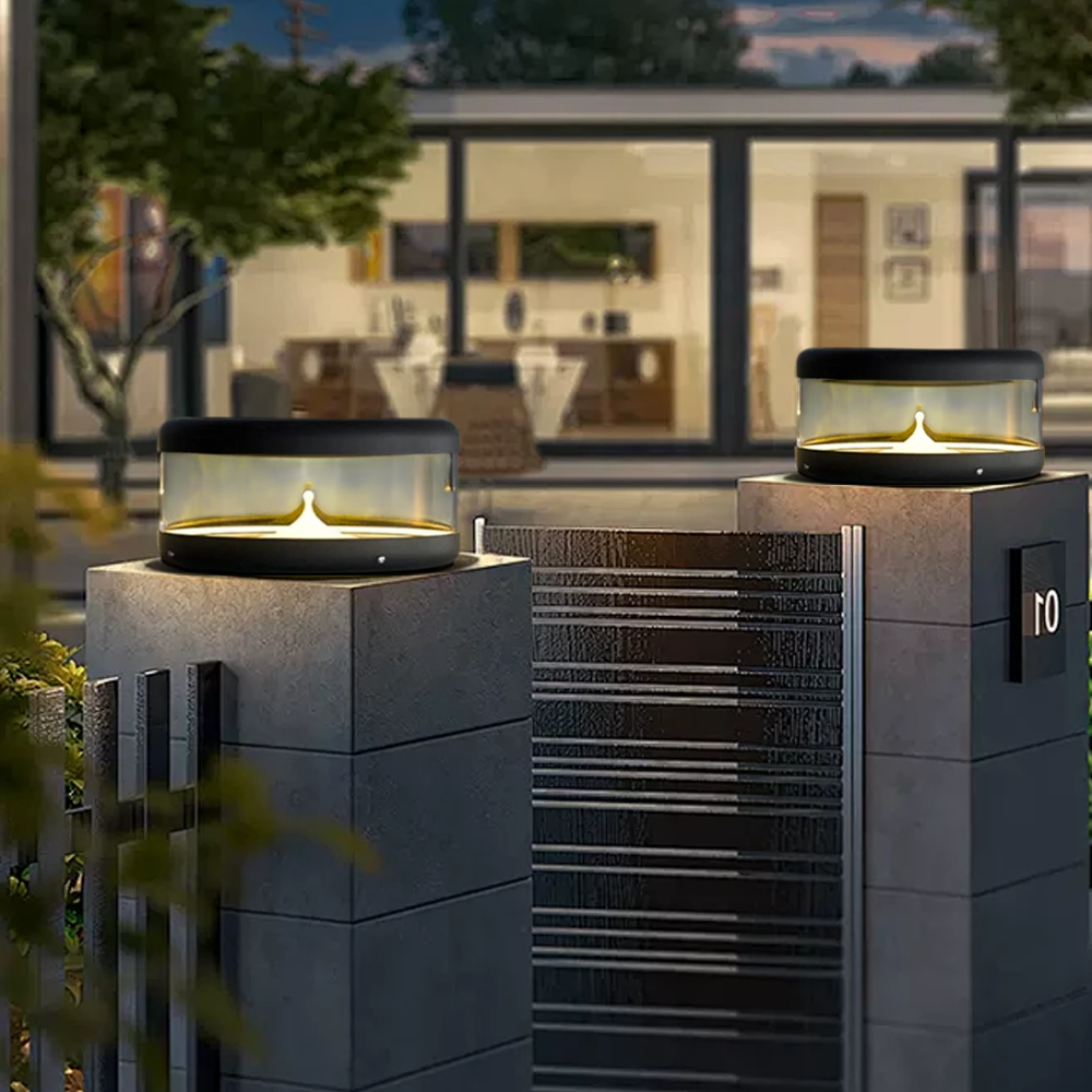 Modern Metal Cylindrical Black Outdoor Lamp Garden