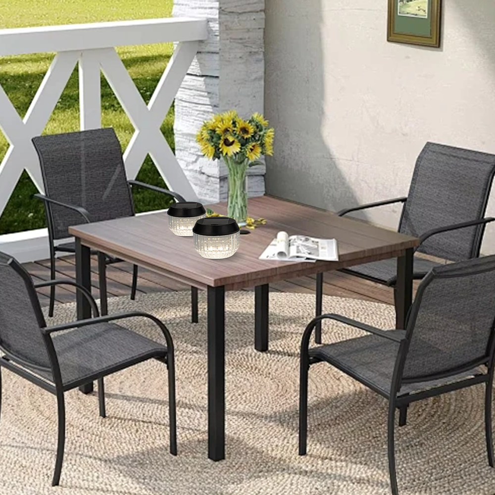 Modern Black Outdoor Solar Table Lamp Camping 2 Pcs