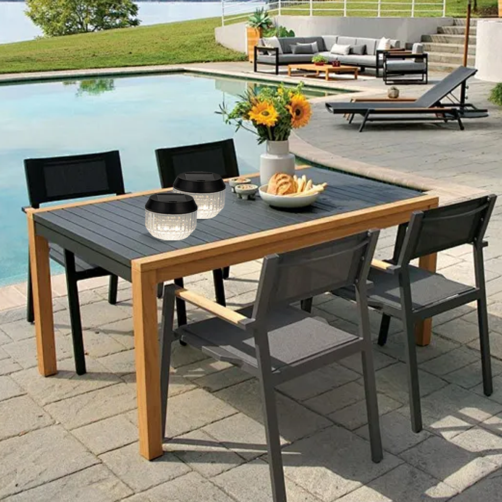 Modern Black Outdoor Solar Table Lamp Camping 2 Pcs