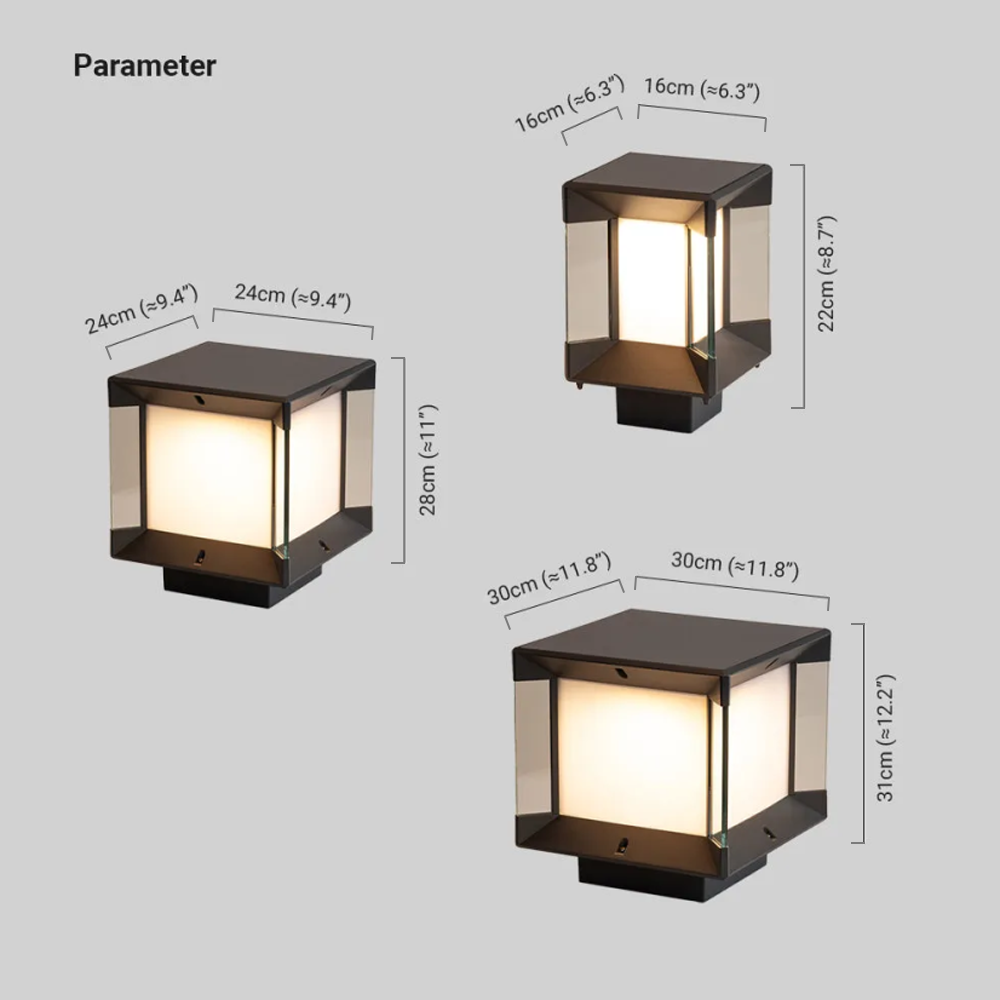 Modern Metal Rectangular Black Solar Outdoor Pillar Light Garden