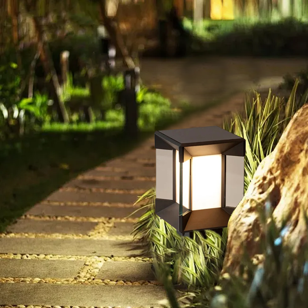Modern Metal Rectangular Black Solar Outdoor Pillar Light Garden