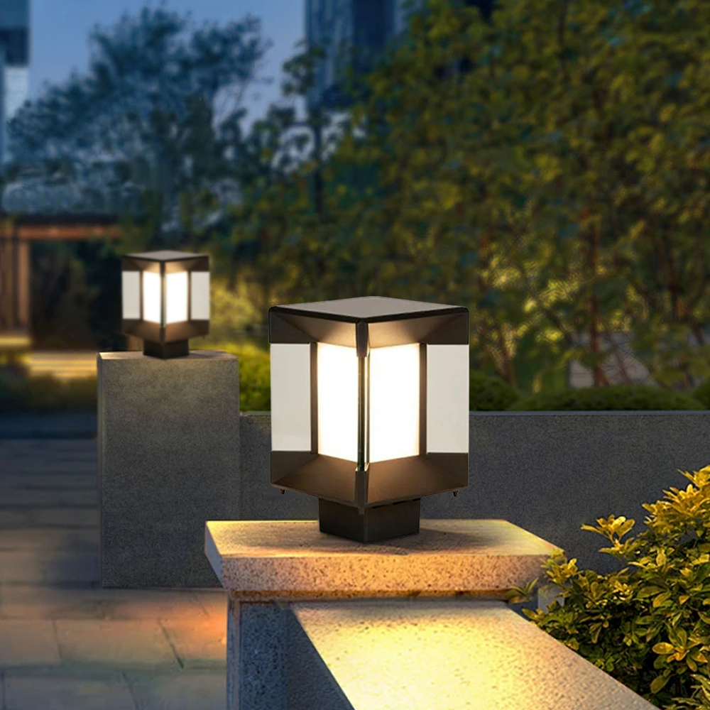Modern Metal Rectangular Black Solar Outdoor Pillar Light Garden | Riofu