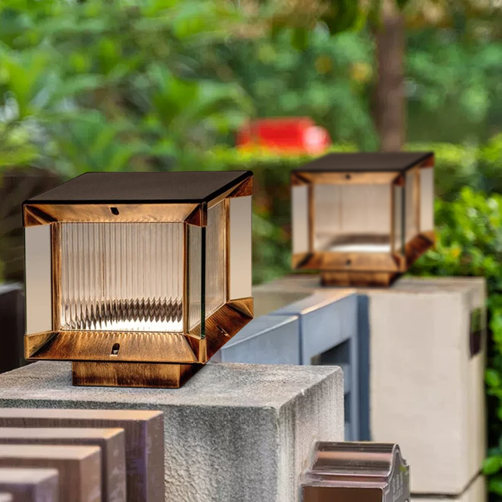 Modern Metal Rectangular Black Solar Outdoor Pillar Light Garden
