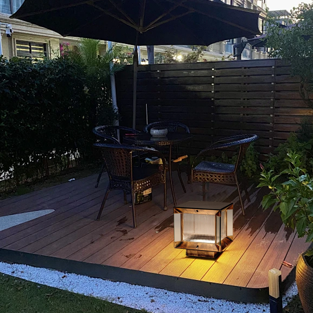 Modern Metal Rectangular Black Solar Outdoor Pillar Light Garden