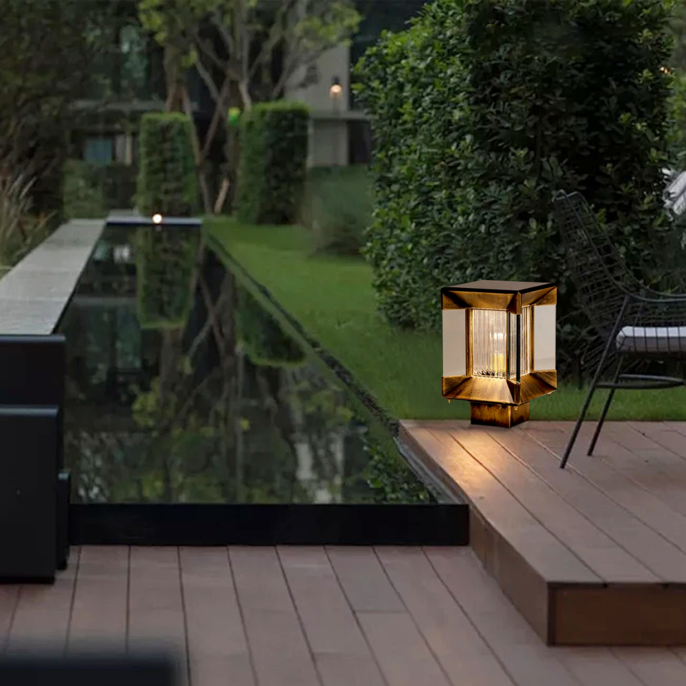 Modern Metal Rectangular Black Solar Outdoor Pillar Light Garden