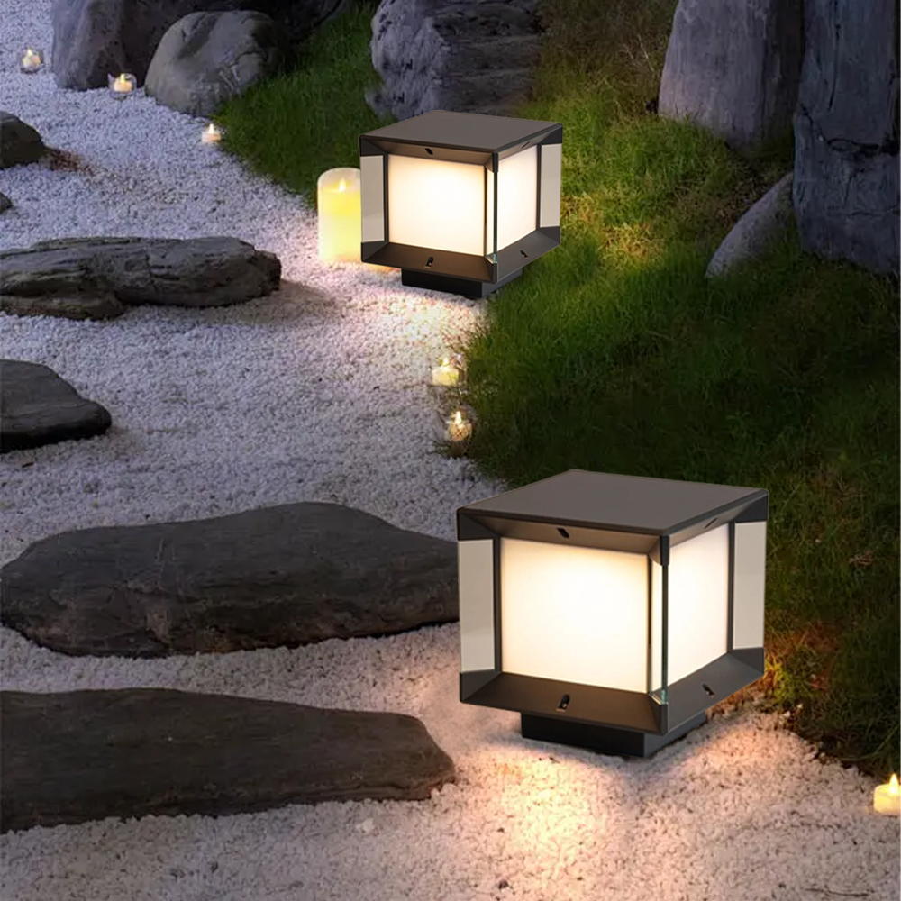 Modern Metal Rectangular Black Solar Outdoor Pillar Light Garden