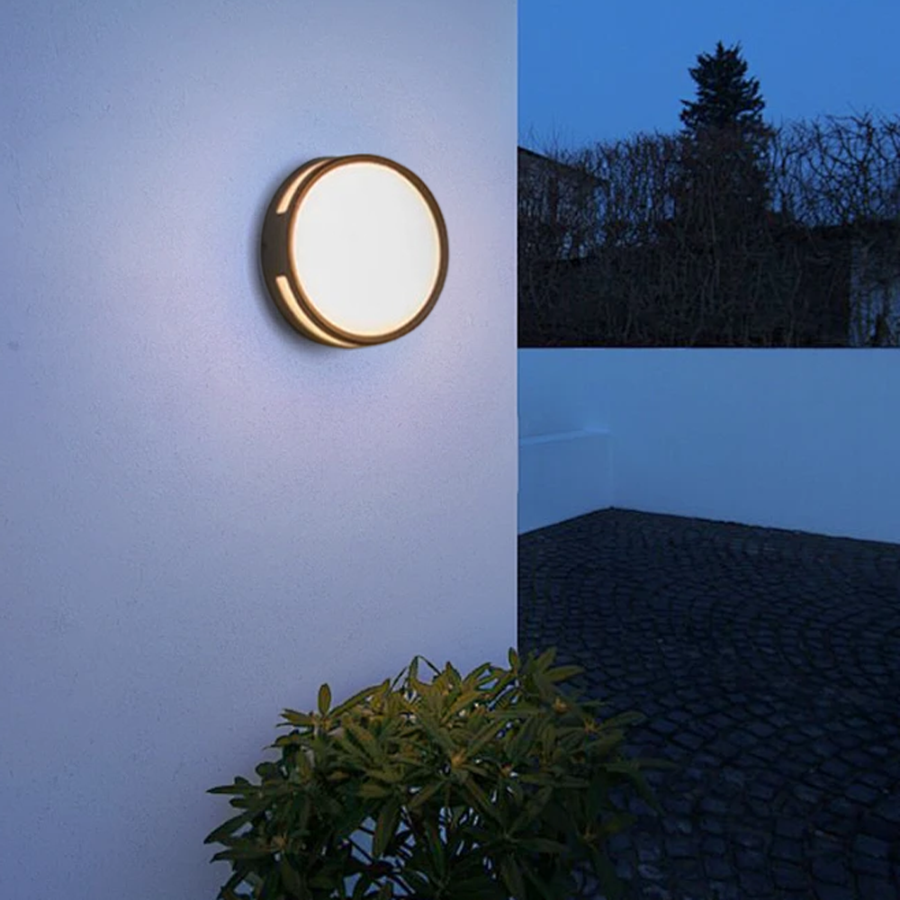 Modern Acrylic Round Black Outdoor Wall Light Garden