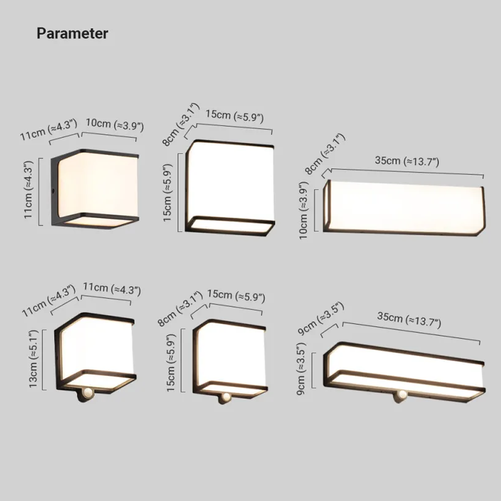 Modern Acrylic Rectangular Black Outdoor Wall Light Garden 