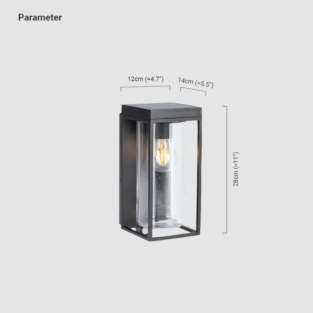 Modern Metal Glass Rectangular Black Outdoor Wall Lamp