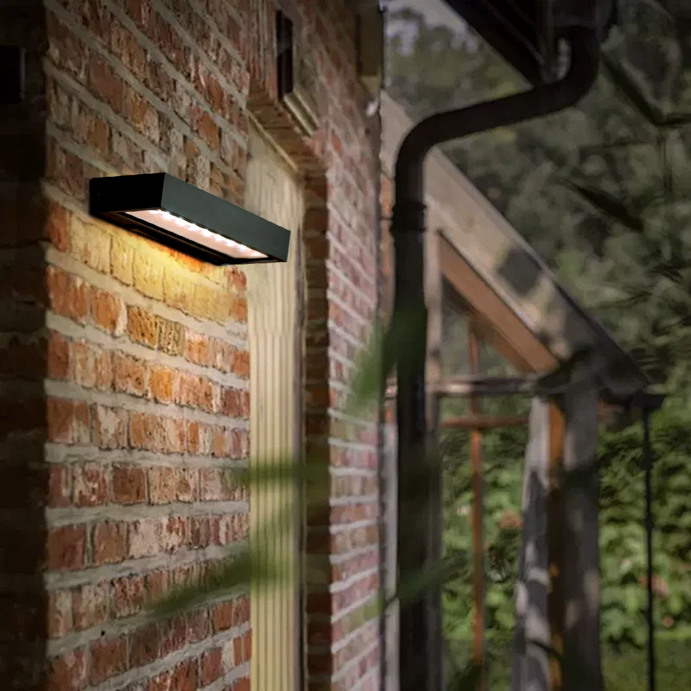 Modern Metal Rectangular Black Solar Outdoor Wall Lamp Courtyard