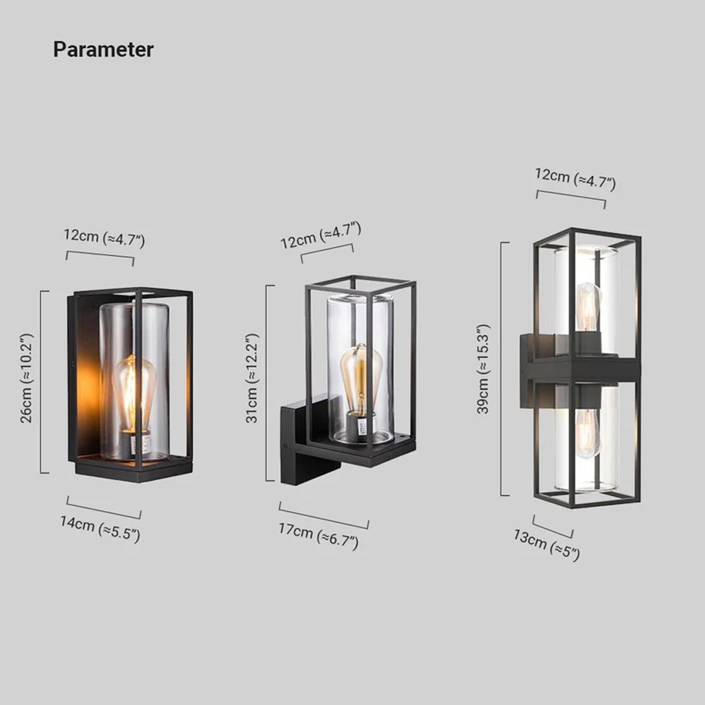 Modern Metal Glass Rectangular Corridor Outdoor Wall Light Black
