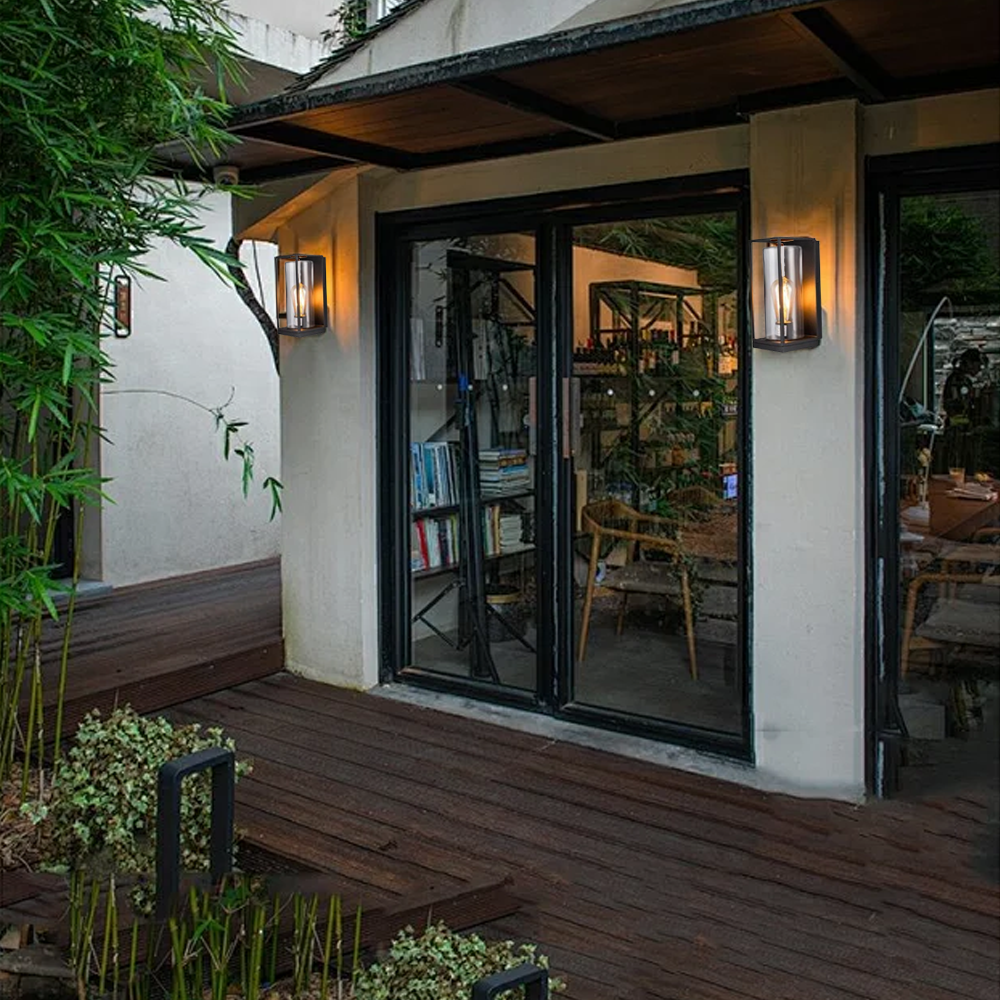 Modern Metal Glass Rectangular Corridor Outdoor Wall Light Black