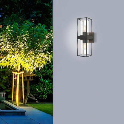 Modern Metal Glass Rectangular Corridor Outdoor Wall Light Black
