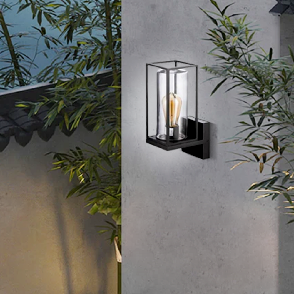 Modern Metal Glass Rectangular Corridor Outdoor Wall Light Black