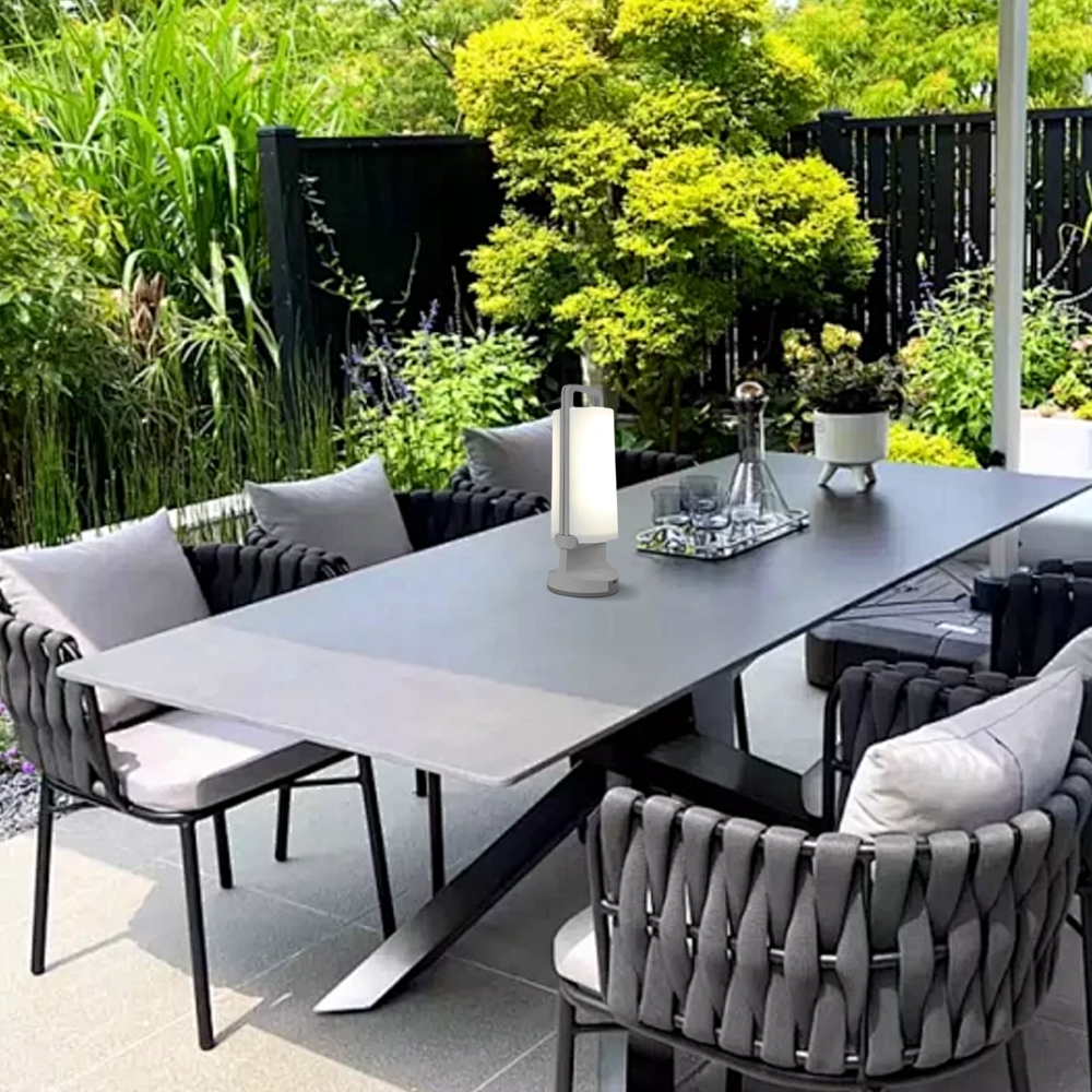Modern Acrylic Cylindrical White Green Grey Solar Outdoor Table Lamp