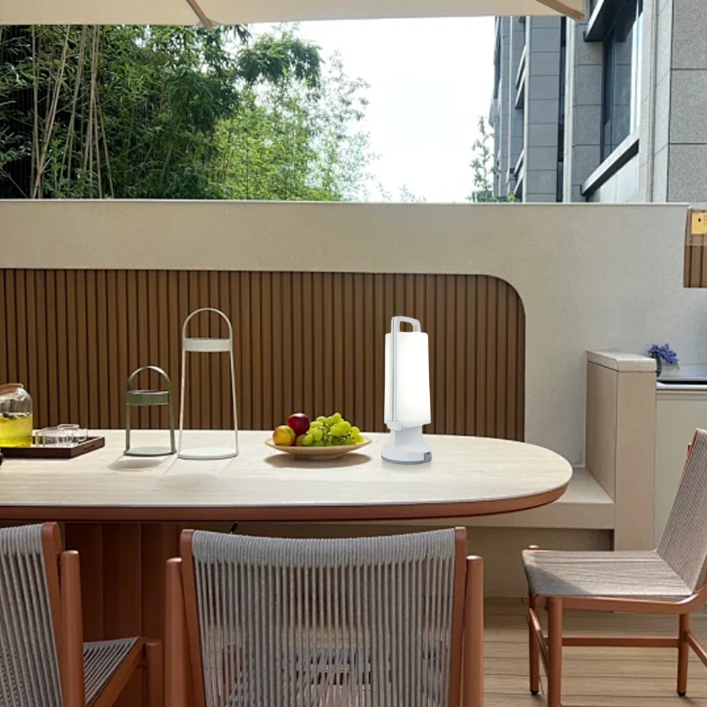 Modern Acrylic Cylindrical White Green Grey Solar Outdoor Table Lamp