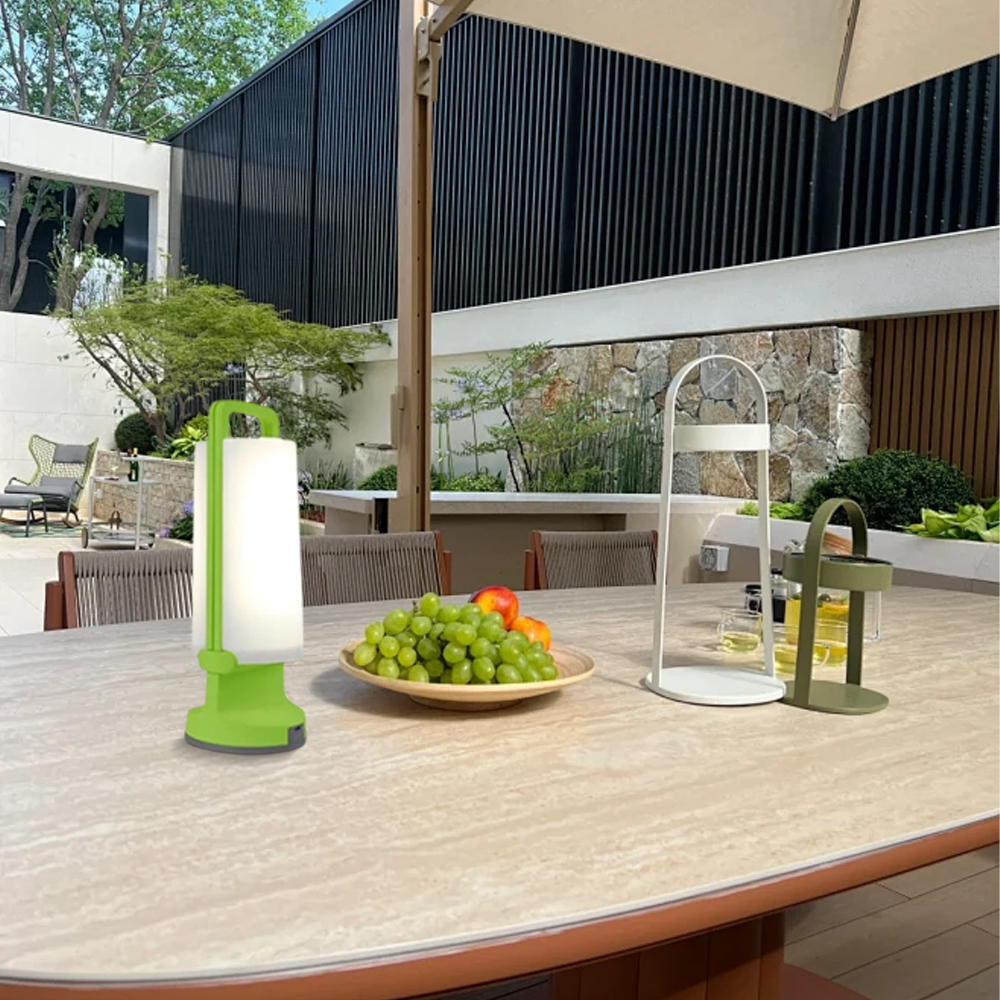 Modern Acrylic Cylindrical White Green Grey Solar Outdoor Table Lamp