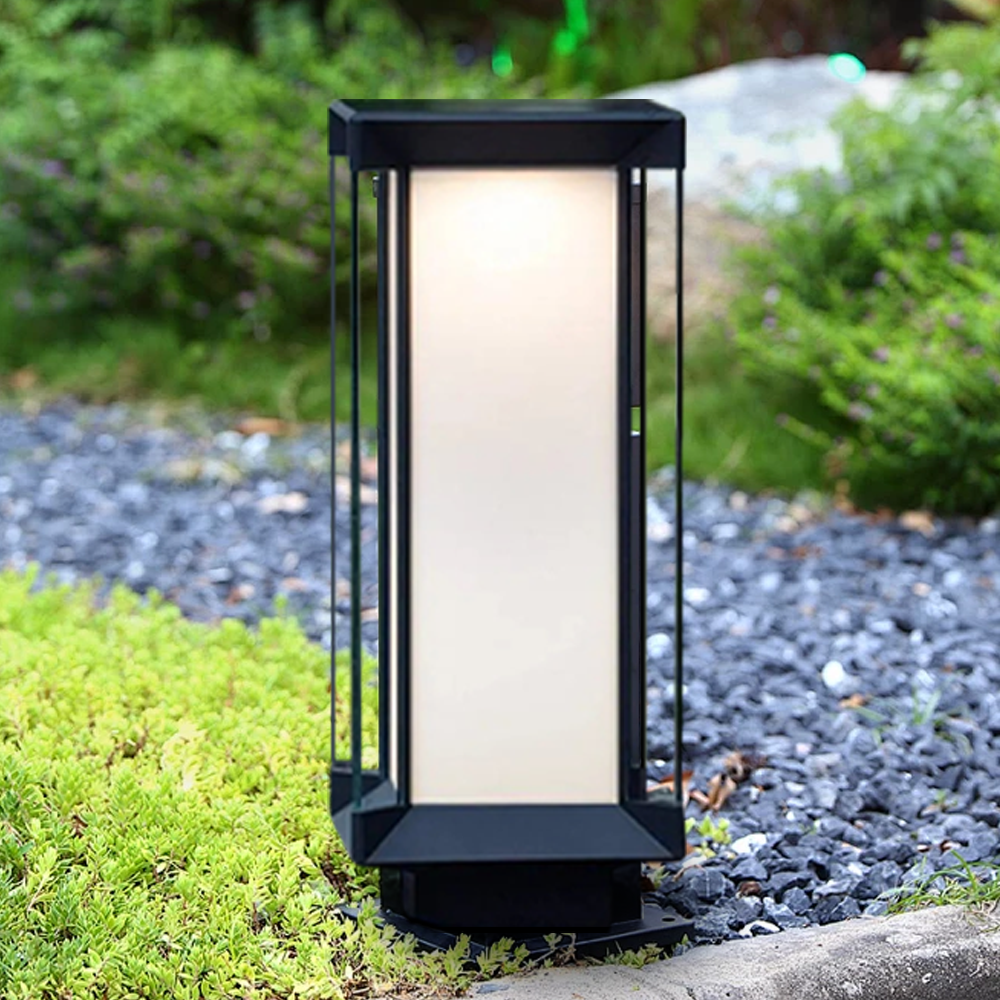 Modern Metal Glass Rectangular Black  Floor Lamp Garden