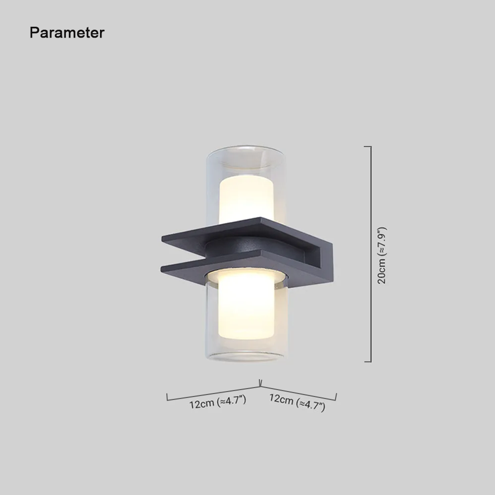 Modern Metal Glass Cylindrical 2 Heads Outdoor Wall Lamp Yard