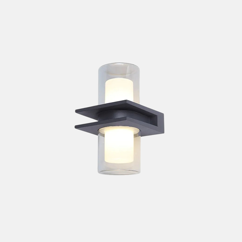 Modern Metal Glass Cylindrical 2 Heads Outdoor Wall Lamp Yard