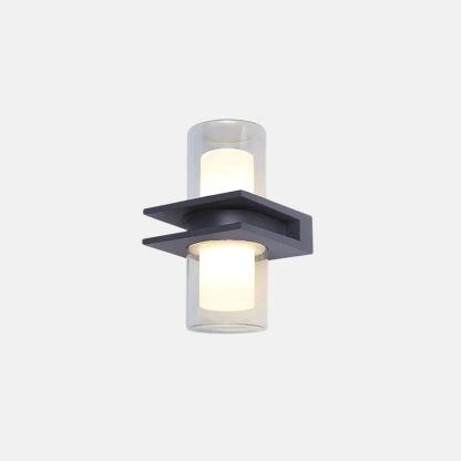 Modern Metal Glass Cylindrical 2 Heads Outdoor Wall Lamp Yard