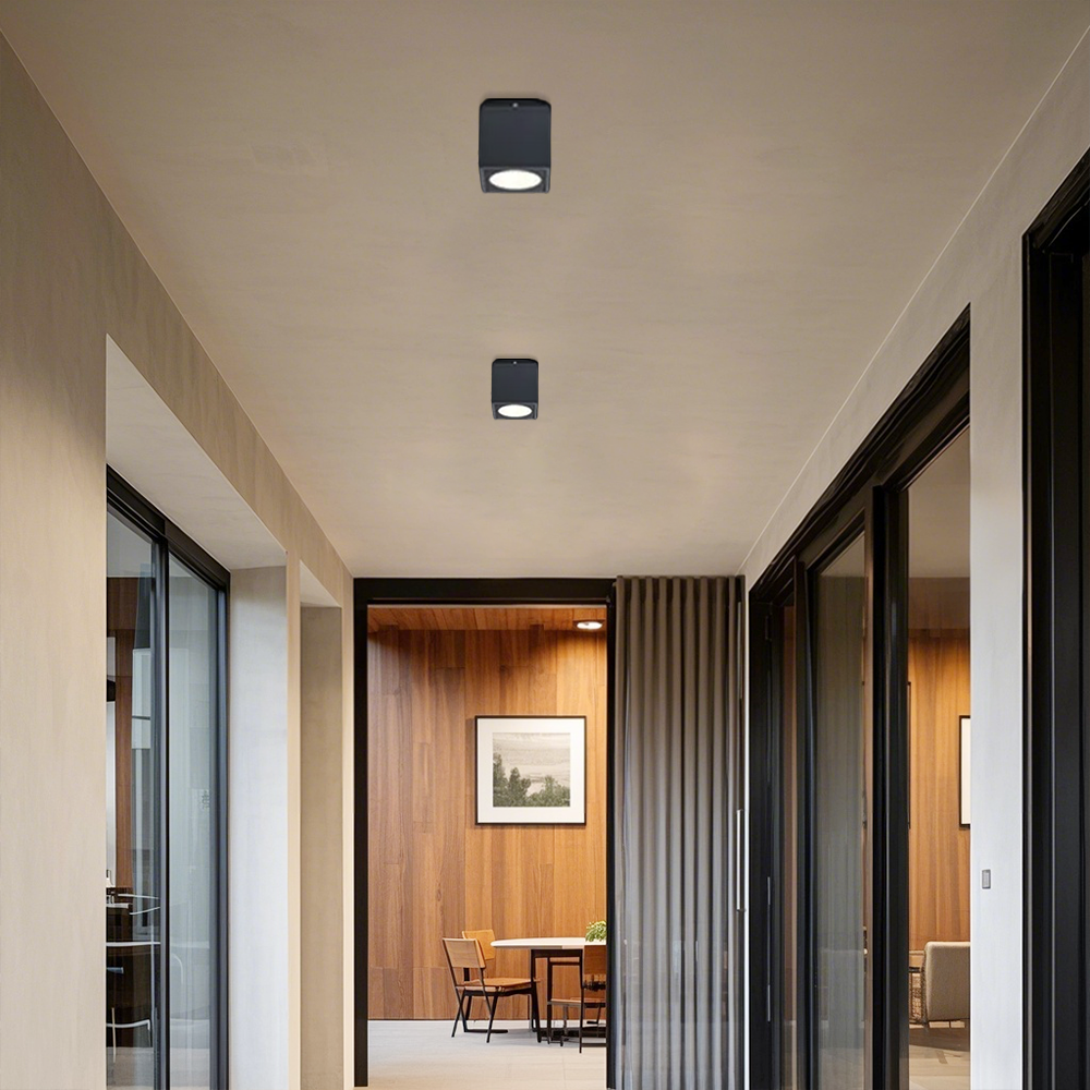 Industrial Metal/Glass Geometric Grey Outdoor Ceiling Light