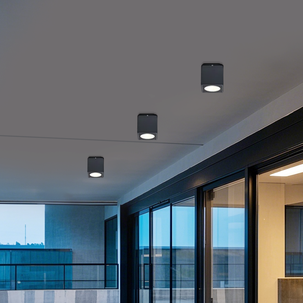 Industrial Metal/Glass Geometric Grey Outdoor Ceiling Light