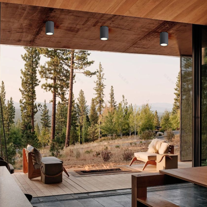 Modern Metal/Glass Cylindrical Black Ceiling Light Outdoor