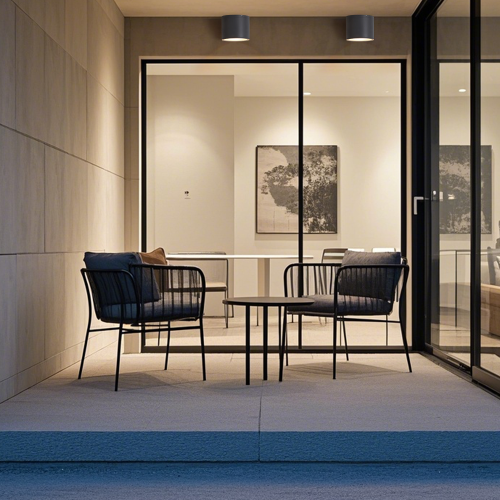 Modern Metal/Glass Cylindrical Black Ceiling Light Outdoor