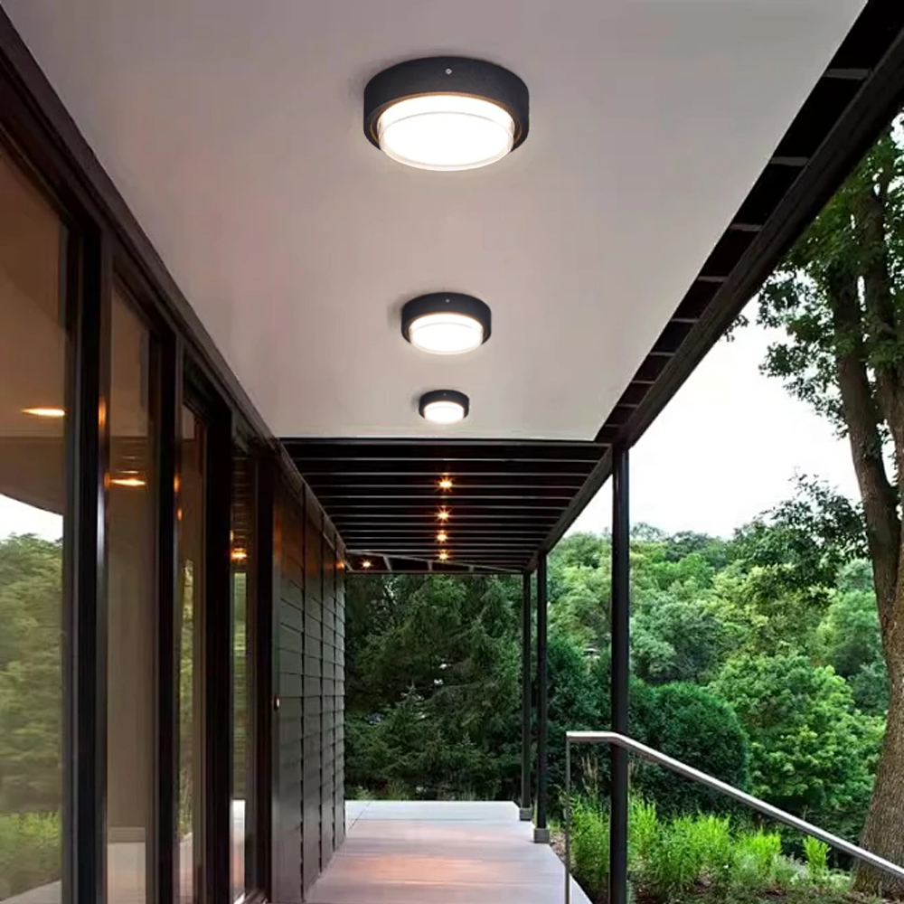 Classical Metal Acrylic Geometric Outdoor Ceiling Light Black